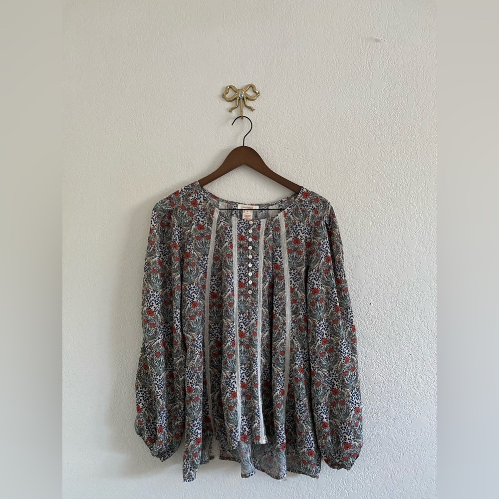 SUNDANCE CATALOG WOMEN'S TOP BLOUSE FLORAL SIZE SMALL LONG SLEEVE
